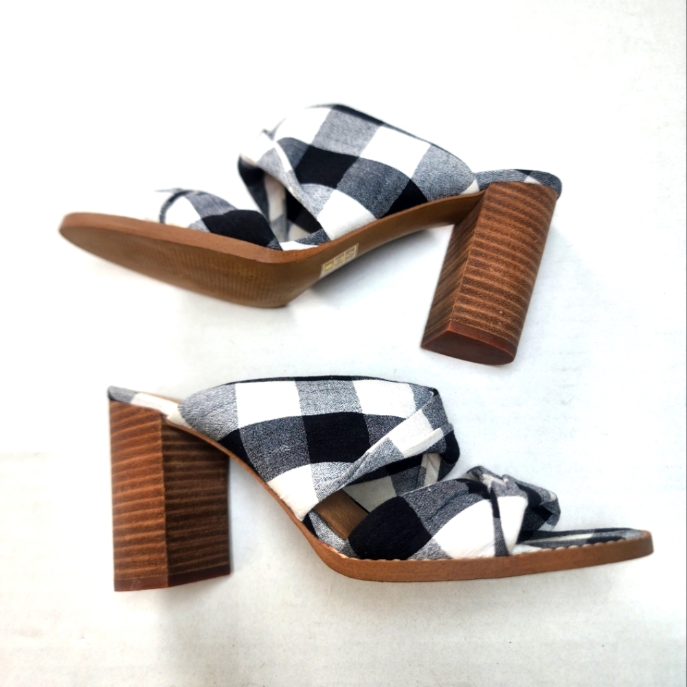 Madewell Plaid Block Heel Sandals‎ - Black and White 7
